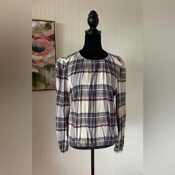 Cloth and Stone for Anthroplogie medium purple & white plaid long sleeved - Picture 4 of 10